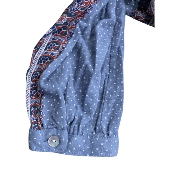 Lucky Brand Paisley Polka Dot Women’s Size XS Blue Tie Front Key Hole - Picture 8 of 10